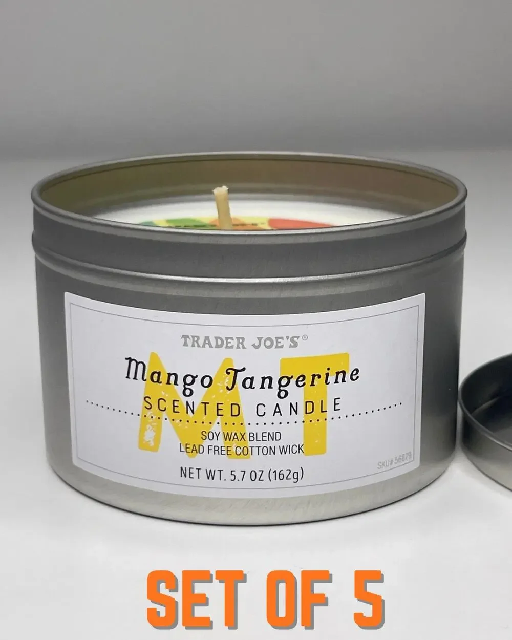 Set of 5 Trader Joe’s Mango Tangerine Scented Candle Soy Wax 20 Hours 5.7oz NEW!